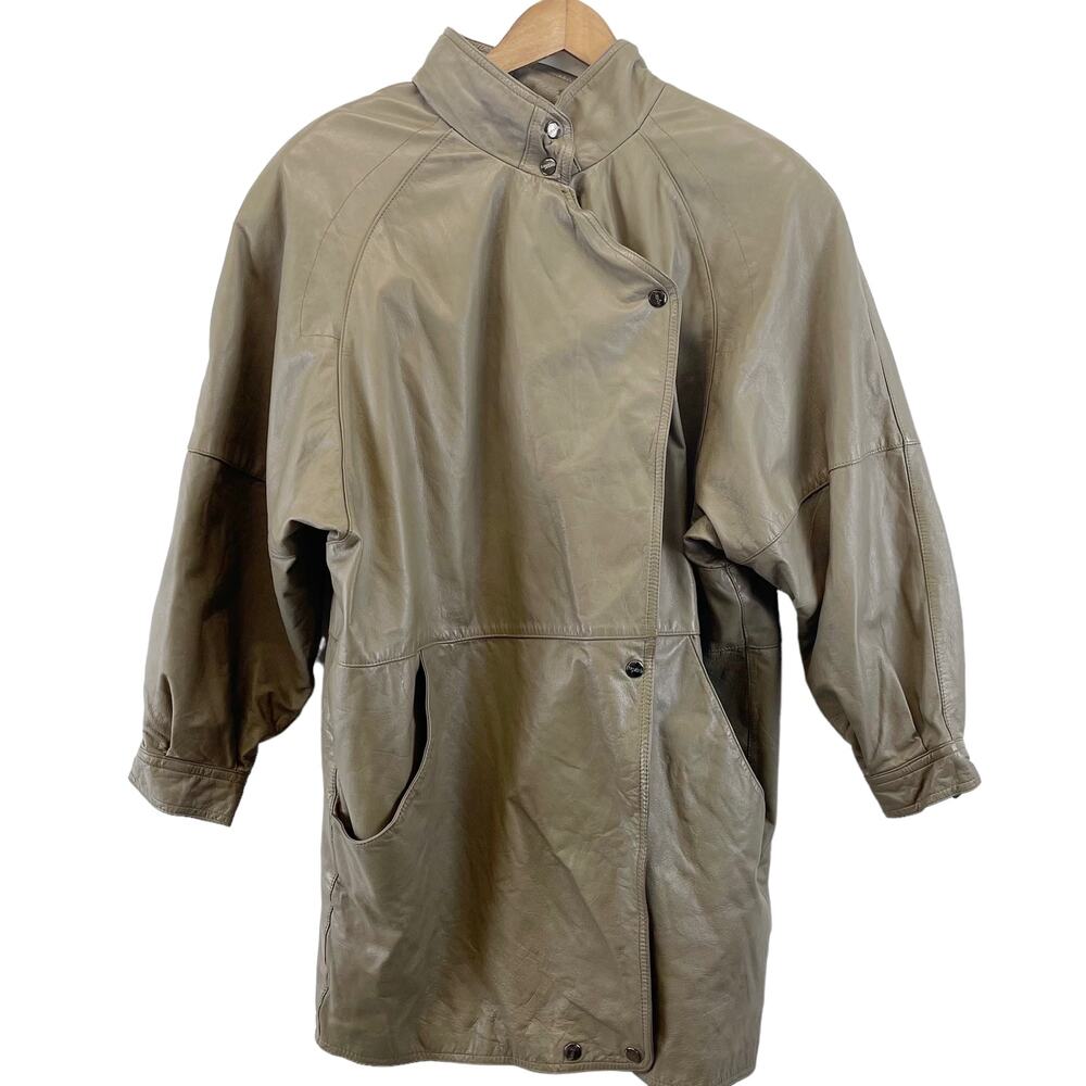 Vintage 80s Bagatelle Leather Jacket Taupe Brown Asymmetrical Snap‎ Women's 12